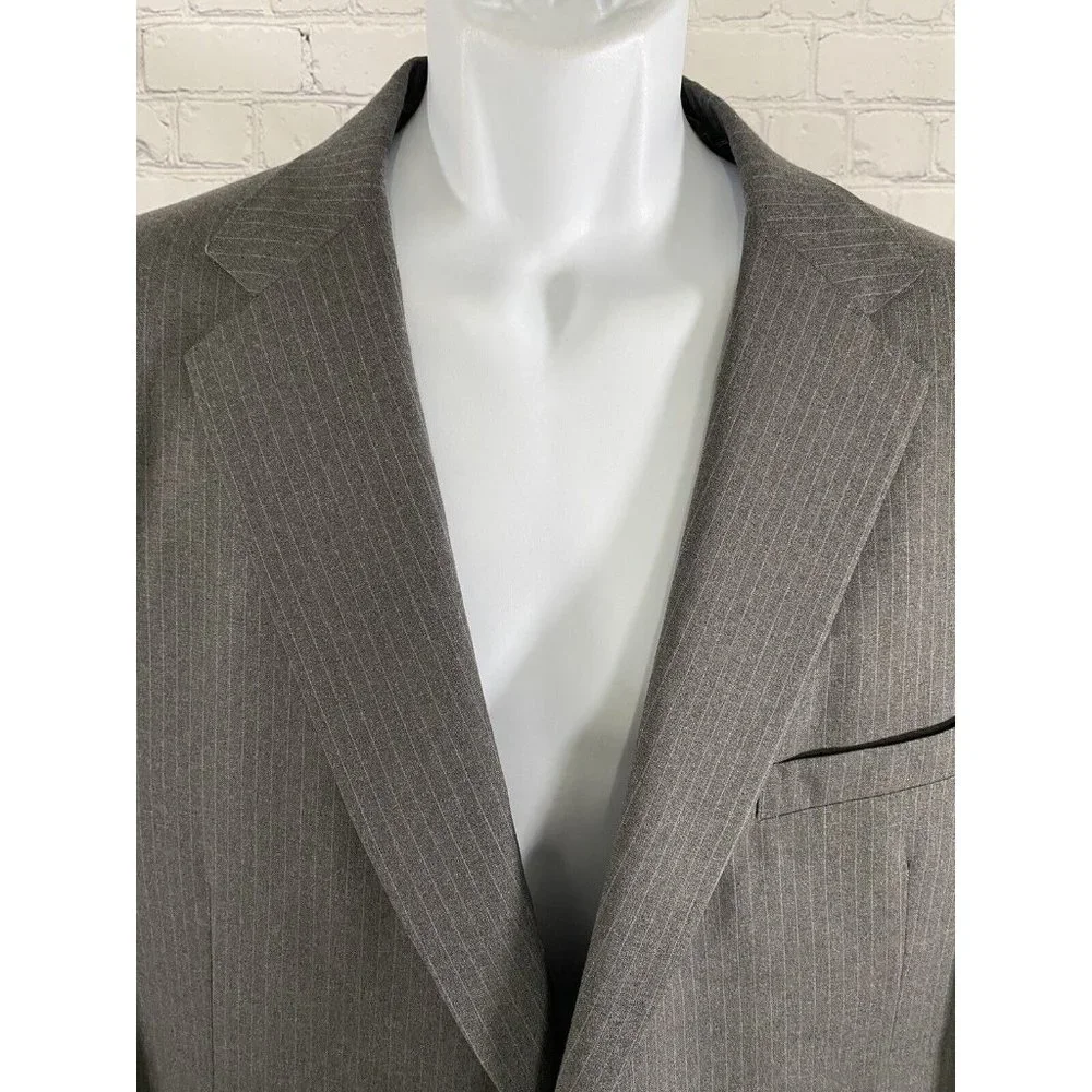VTG Hand Made Elia Levi Gray Pin Striped 2 Button Blazer Jacket 44 *